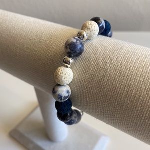 Hand Crafted Sodalite Lava Stone Bracelet Silver